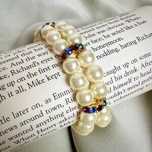 Vintage Delicate Pearl Bracelet with Colorful Gemstone Accents Dainty Jewelry